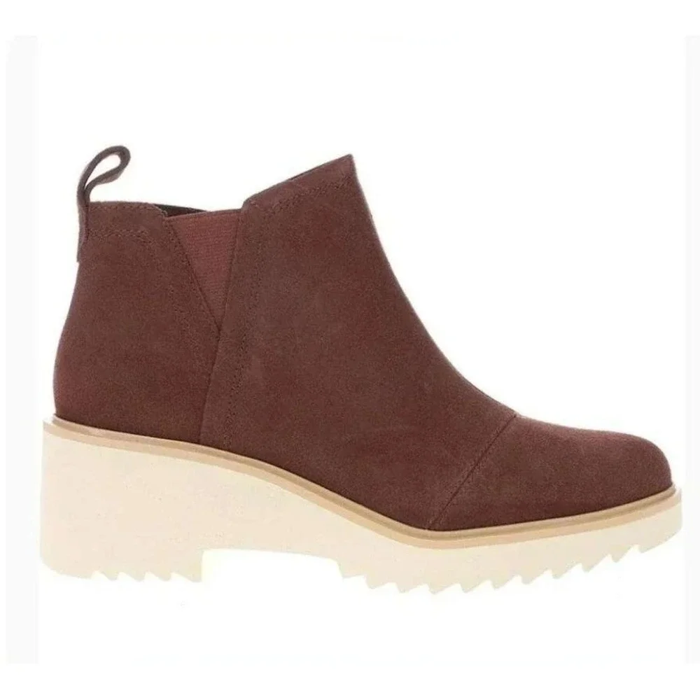 TOMS Maude Ankle Boots Women's 7.5 Brown Platform Wedge Booties 10020218 NEW